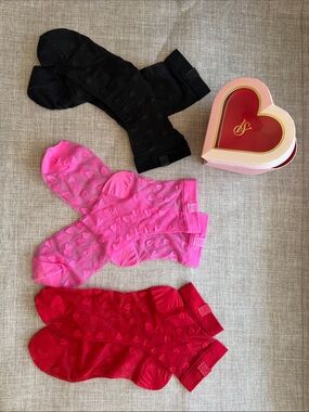 Victoria's Secret Pink, Red, and Black Heart Pattern Sock Set